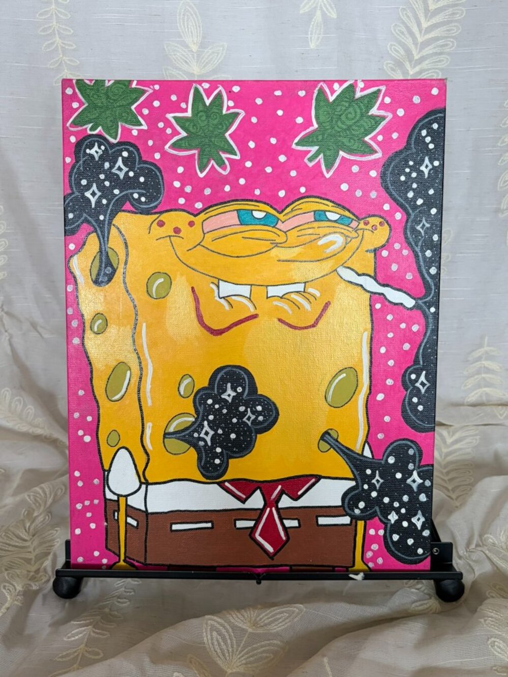 Hand Painted Trippy Sponge Inspired Acrylic Canvas 12x16
